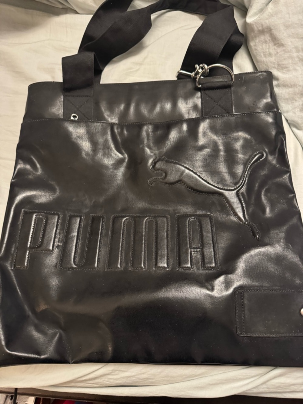 Puma Black Embossed Logo Messenger Tote